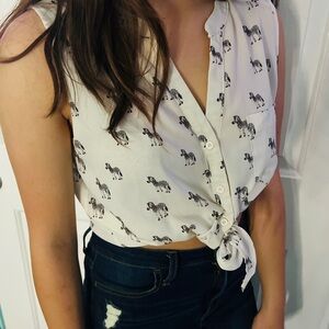 White button up blouse with horses